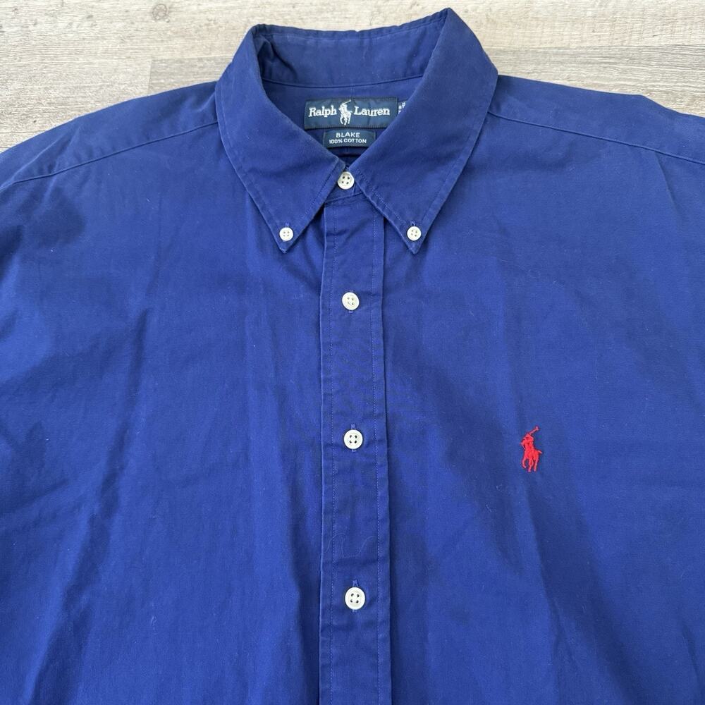 Vintage Ralph Lauren BLAKE Shirt Mens XL Blue Brushed Twill Long Sleeve Cotton